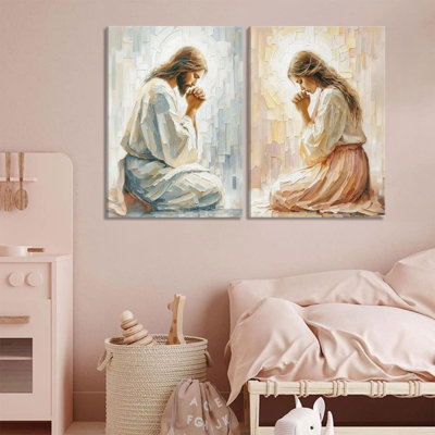 2 pièces, art mural sur toile, Jésus et femme priant, images murales, Christianisme, Jésus guérit une femme toujours avec vous