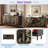 Metal Iron Frame Sideboard With Stained Tropical Plant Glass Doors, Golden Handles And Sturdy Legs
