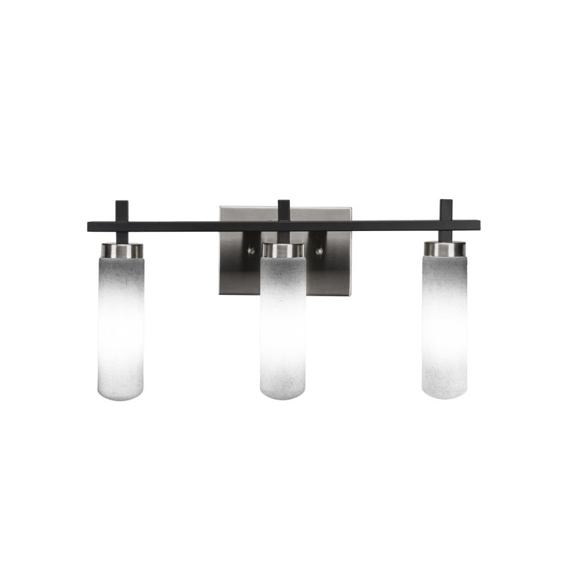 Salinda 3 Light Bath Bar, Matte Black/Brushed Nickel, White Muslin