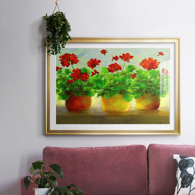 Geraniums III, reproduction d'art encadrée, Or, H 19 po x l 27 po x P 1,5 po