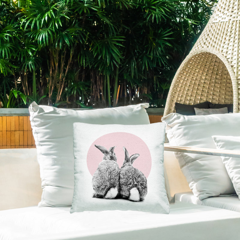 Stupell Industries Two Rabbits Pastel Pink Printed Outdoor Throw Pillow Design By Emma P.
