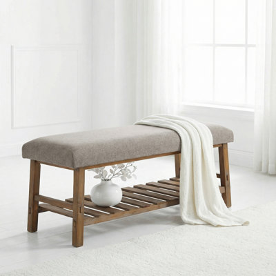 Banc de salle à manger avec rangement Dallyn, tissu gris et base en bois