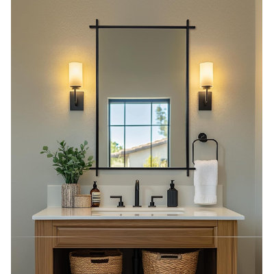 Vintage Cross Corner Rectangle Bathroom Vanity Mirror | Stainless Steel Frame