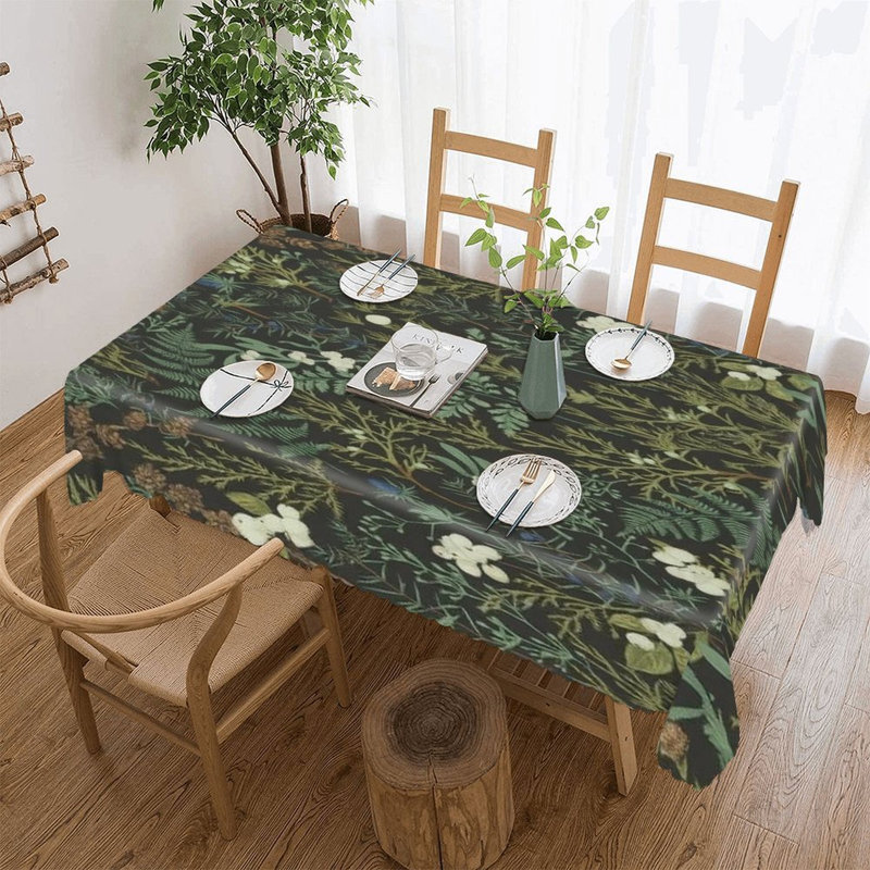 Housse de table botanique rétro avec bordure festonnée 60 po x 120 po pour les fêtes d'intérieur rustiques