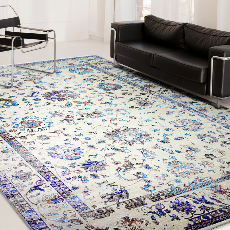 No Pattern And Not Solid Color Area Rug in Ivory/Light Blue/Rust, Rectangle 10' x 14'