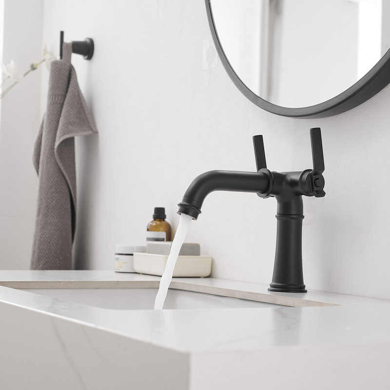 Robinet pour salle de bain à poignée double, Noir mat