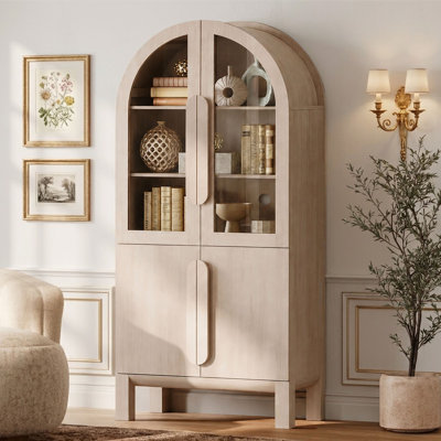Bibliothèque 71 po H, bibliothèque moderne à 5 niveaux avec armoire, vitrine en bois avec portes en verre et tablettes réglables, bibliothèque polyvalente pour le salon, le bureau et le bureau