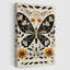 Papillon orné de motifs floraux, design complexe, style art populaire. Art mural encadré en toile - Cadre en bois massif de 24 po x 36 po et 1 po d'épaisseur pour le salon ou la chambre à coucher