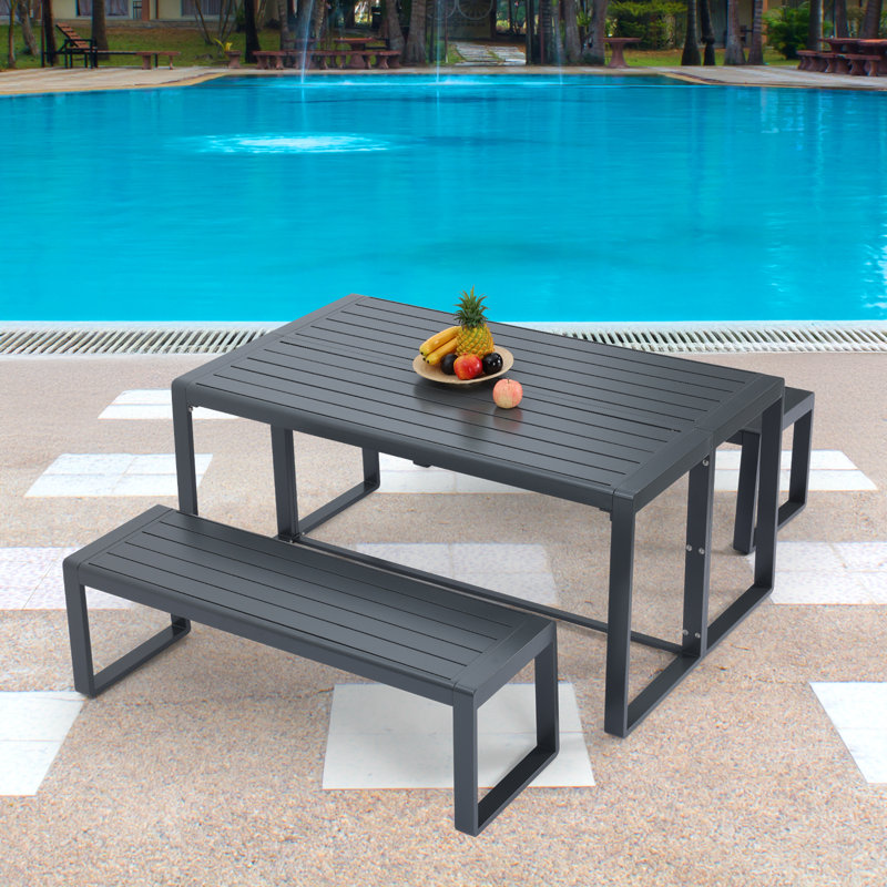 6 - Person Patio Dining Set with Rectangular Table, Dark Grey