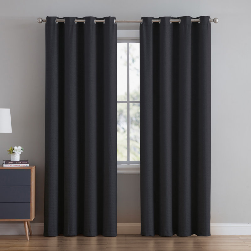 Bethany Basketweave Grommet Curtain Panel, 55" W x 90" L, Black