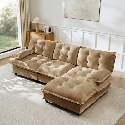 107" L Shaped Modern Sofa Modular Sectional Cloud Couch With Ottoman, 3-Seat Chenille Deep Seat Sofa With Comfy Lattice Decored Seat Cushion, Bedroom And Apartment