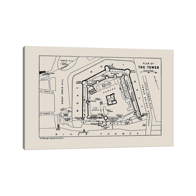 Tower Of London Floorplan by Bibliotography - Wrapped Canvas Painting, 20.32 cm H x 30.48 cm W