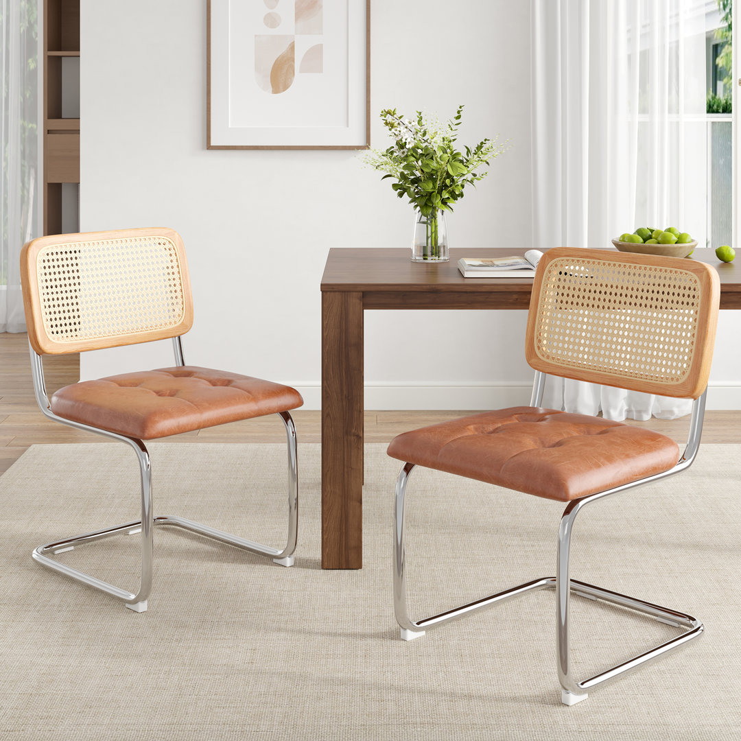 Faux Leather Upholstered  Cantilever Dining Chair with Chrome Legs