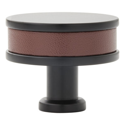 1-1/2" Lazzara Round Cabinet Knob Brown Leather