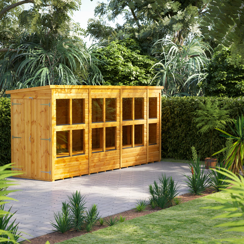 Powersheds 14 x 4ft Timber Tongue & Groove Pent Potting Shed, Double Doors