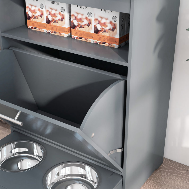 Dog Food Container With Hanger, Gray - Neatly Store Pet Supplies Storage Cabinet For Feeding