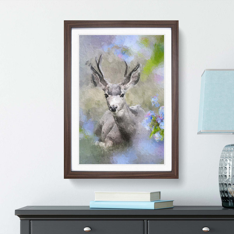 Resting Deer - Framed Print, Walnut Framed, 65cm H x 48cm W x 2cm D