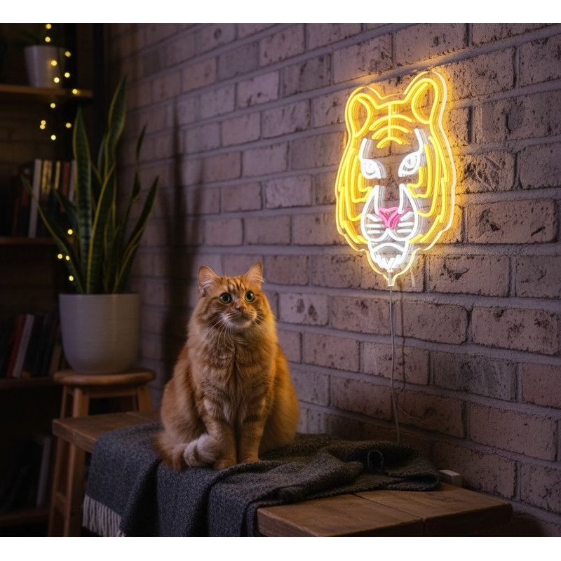  | Enseigne néon tigre | Fabriqué avec un tube néon flexible durable qui émet une lumière colorée pendant plus de 50 000 heures sans gradation ni scintillement, assurant une performance durable | 26 x 24.jp | Jaune, rose, blanc