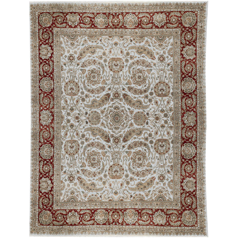 Tapis brun et ivoire de haute qualité noué à la main