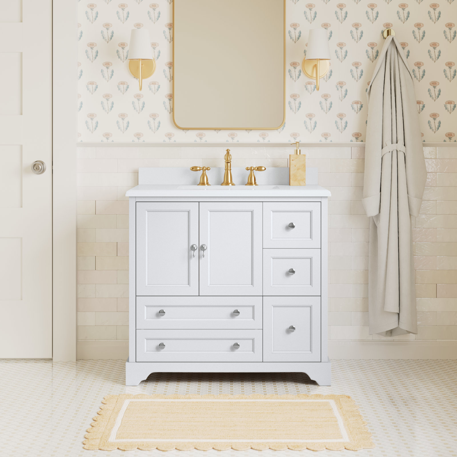Tilford 36'' Single Bathroom Vanity, White, Quartz