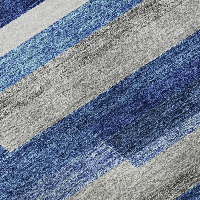 Premium Machine Washable Prisco Blue Rug, Round 8'