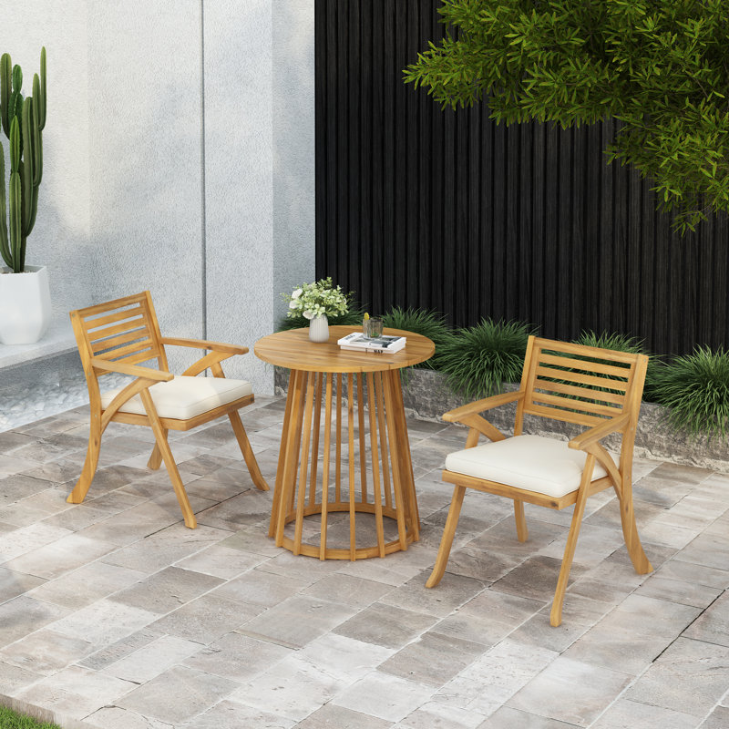 Ensemble bistro rond en bois d'acacia Adrian