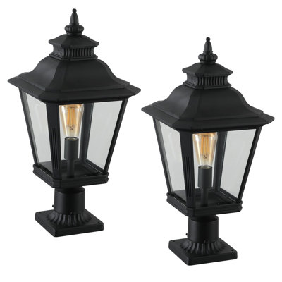 21" Large Outdoor Post Lantern Lights, Metal Frame With Clear Glass Shade,  Black Lamp Posts Light Fixture For Gate, Fence, Garden, Pathway & Driveway