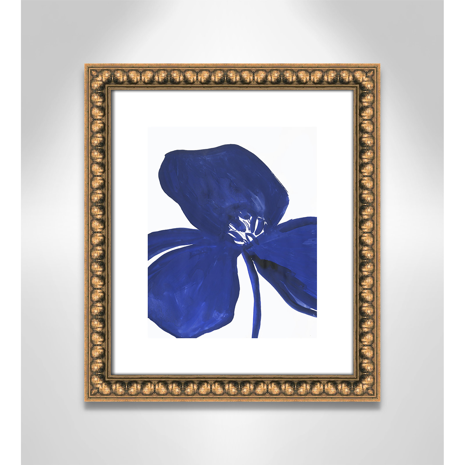 Clarisse "Indigo Petal II" Painting, 16" H x 14" W x 1.13" D, Gold Bead Framed Paper