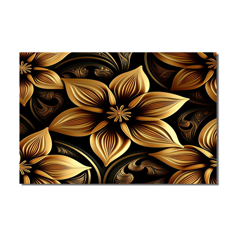 «Golden Lily On Black II», art floral sur toile, H 40 po x l 60 po