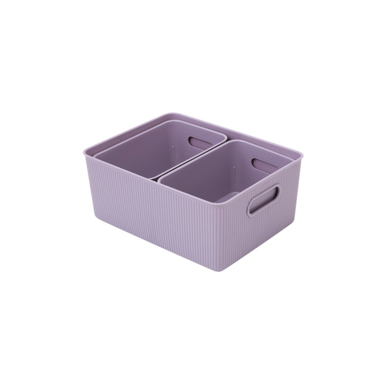 Ensemble de bacs de rangement en plastique nervuré, Lilas
