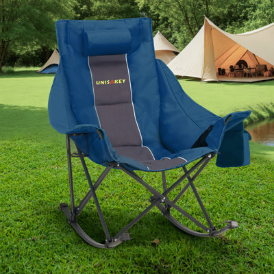  Oversize Folding Rocking Camping Chair For Outside Use With Cup Holder,Support 300 Lbs