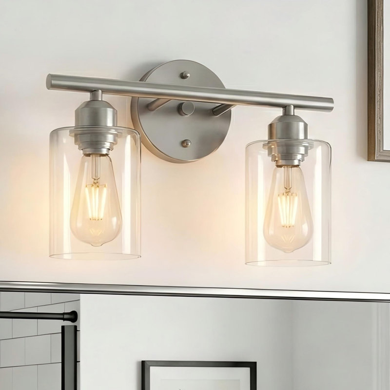 Éclairage pour meuble-lavabo Berume, Laiton vieilli, Deux lumières, Nickel brossé