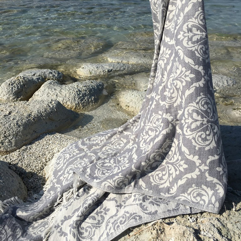 Luxueuse serviette de plage 100% coton Fouta, 35,4 po x 66,9 po | Hautement absorbant, ultra doux, 7,6 oz / pied carré | Lavable à la machine (30 à 40 ° C), couleur grise élégante | Parfait pour la plage, le spa et la maison