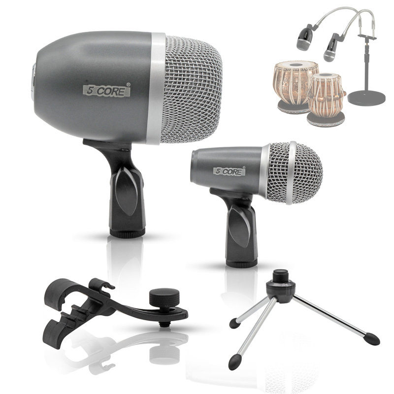 5 Core Tabla Microphone Set Uni-Directional XLR Kick Snare Bayan Dayan Instrument Mic, Gray