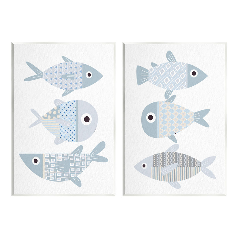 "Whimsical Blue" à motifs, ensemble de 2 plaques murales par Kim Allen, H 19 po x l 13 po x P 0,5 po