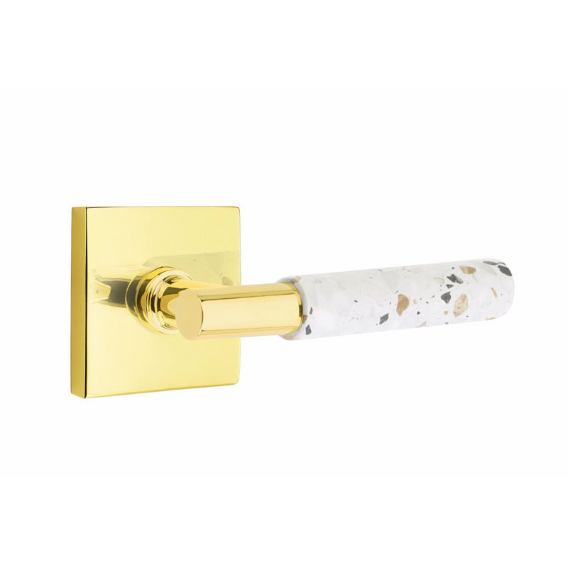 Ensemble de leviers de passage Emtek Select, rosette carrée, tige en T, poignée en terrazzo clair, gauche