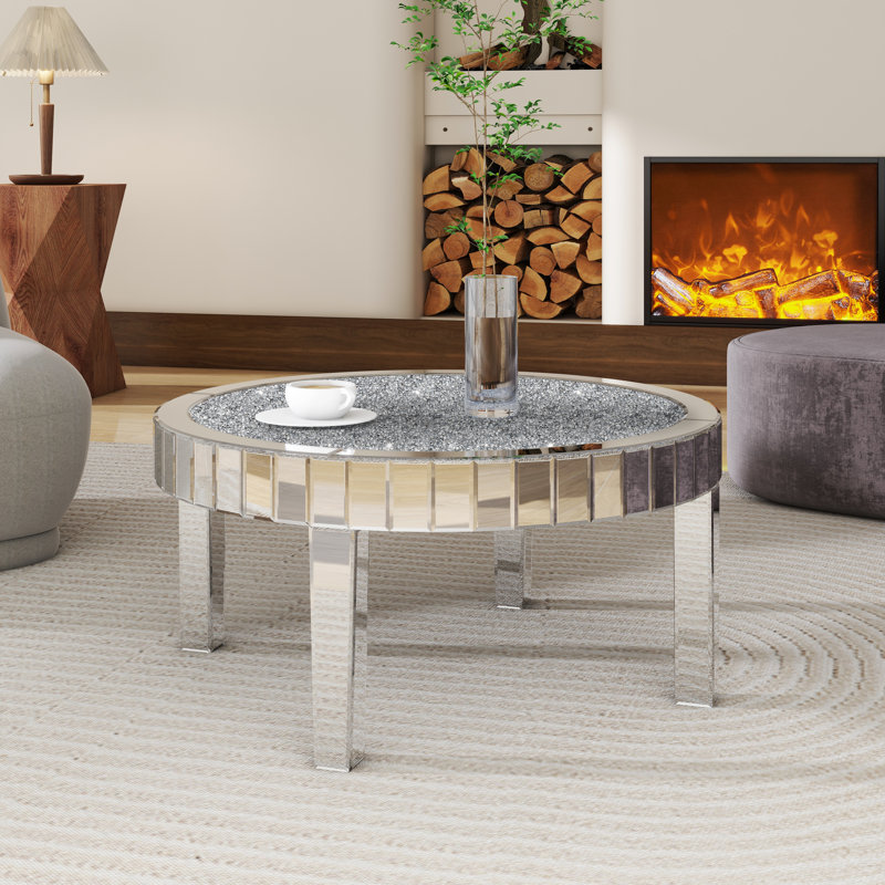 Round Coffee Table Mirrored Diamonds Inlay