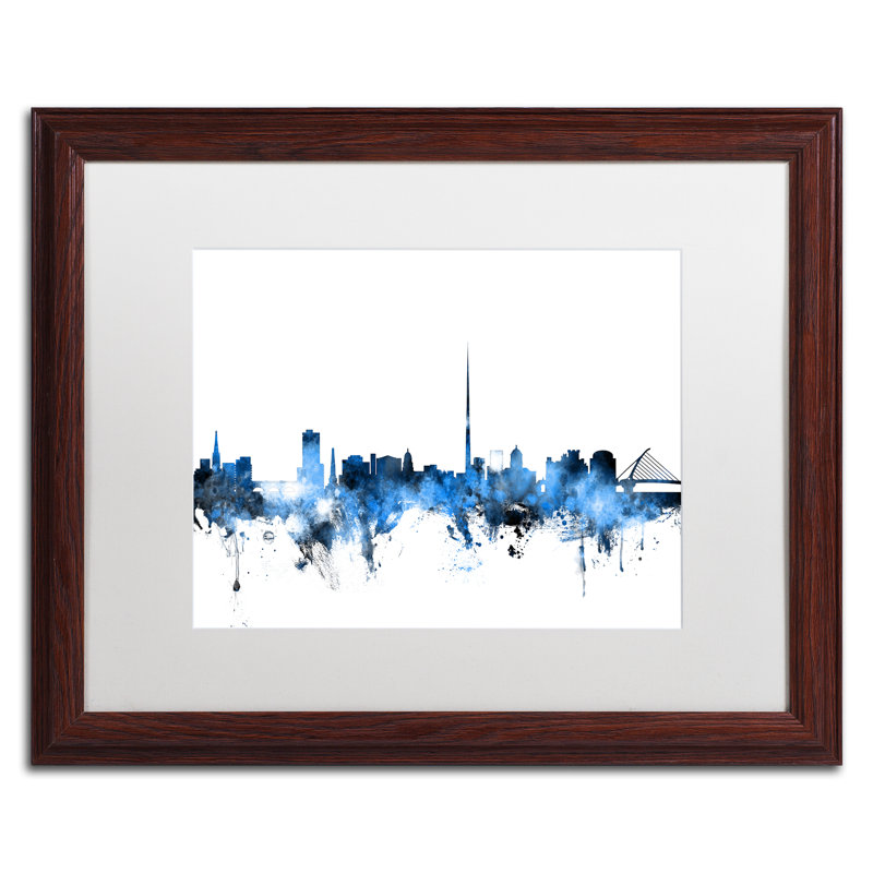 « dublin ireland horizon white », impression encadrée, H 16 po x l 20 po x P 0,5 po, Brun