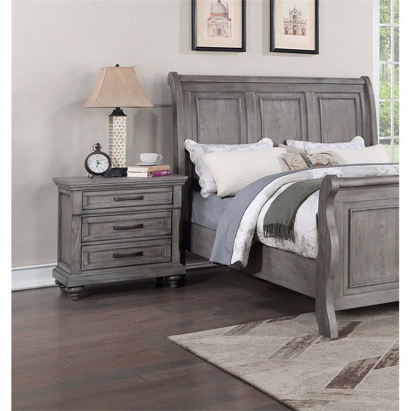Table de chevet contemporaine contemporaine avec rangement spacieux et finition en chêne gris antique, parfaite pour toute chambre à coucher