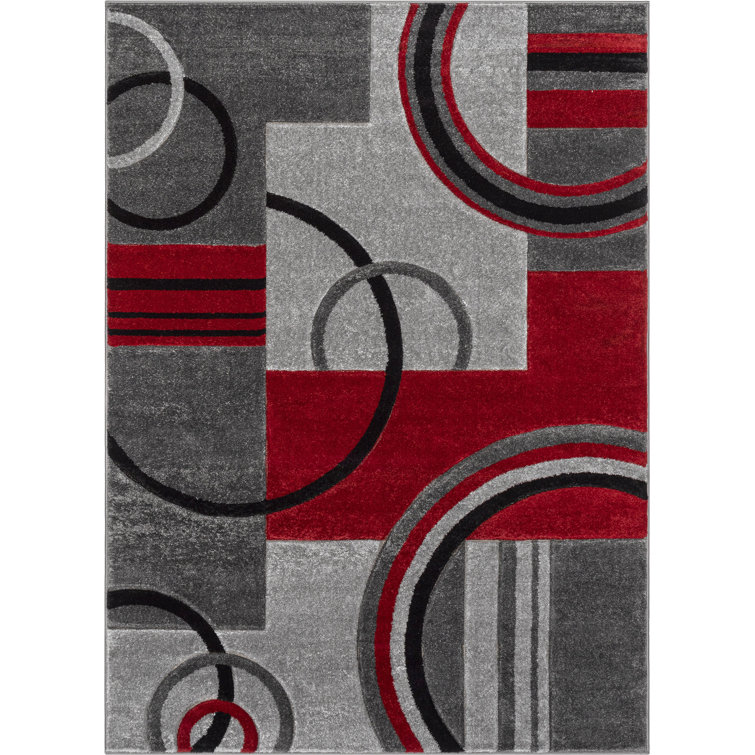 Shaliya Galaxy Waves Grey Red Modern Geometric Rug