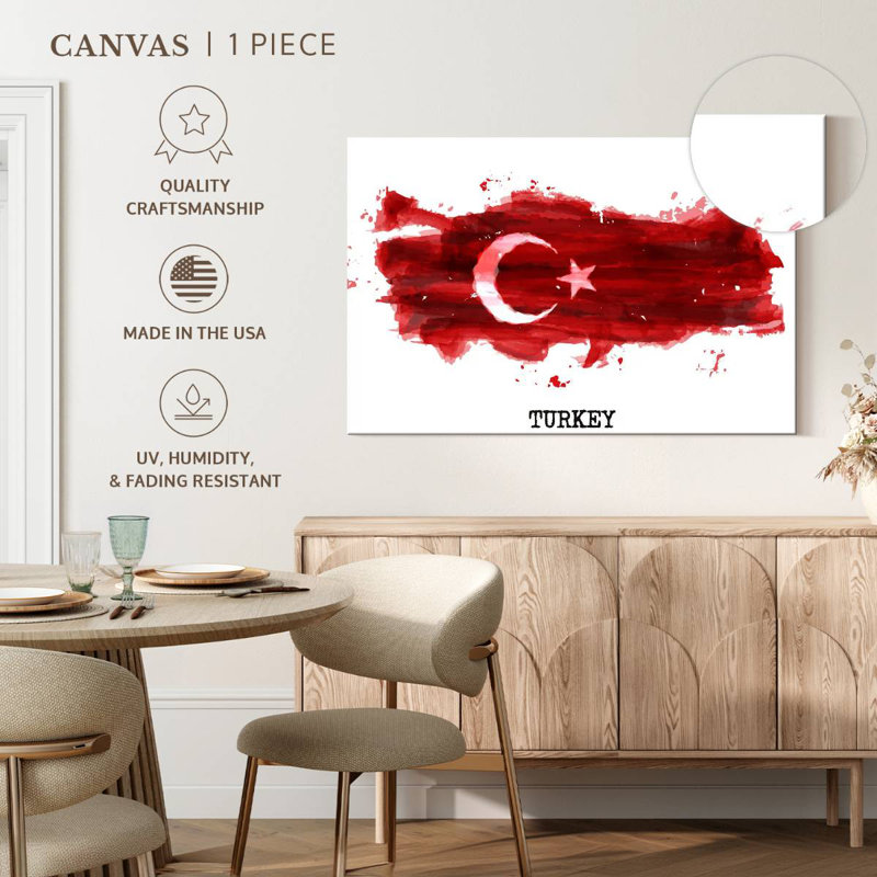 Borges Brush Style Turkish Flag, 8" H x 12" W