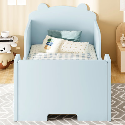 Lit de sol de style Blue Bear pour 3 enfants de 6 ans et coins arrondis, aire de repos sécurisée, structure en pin massif, lit de bébé en forme d'assemblage simple, bâtiment indépendant, construction en bois de pin,