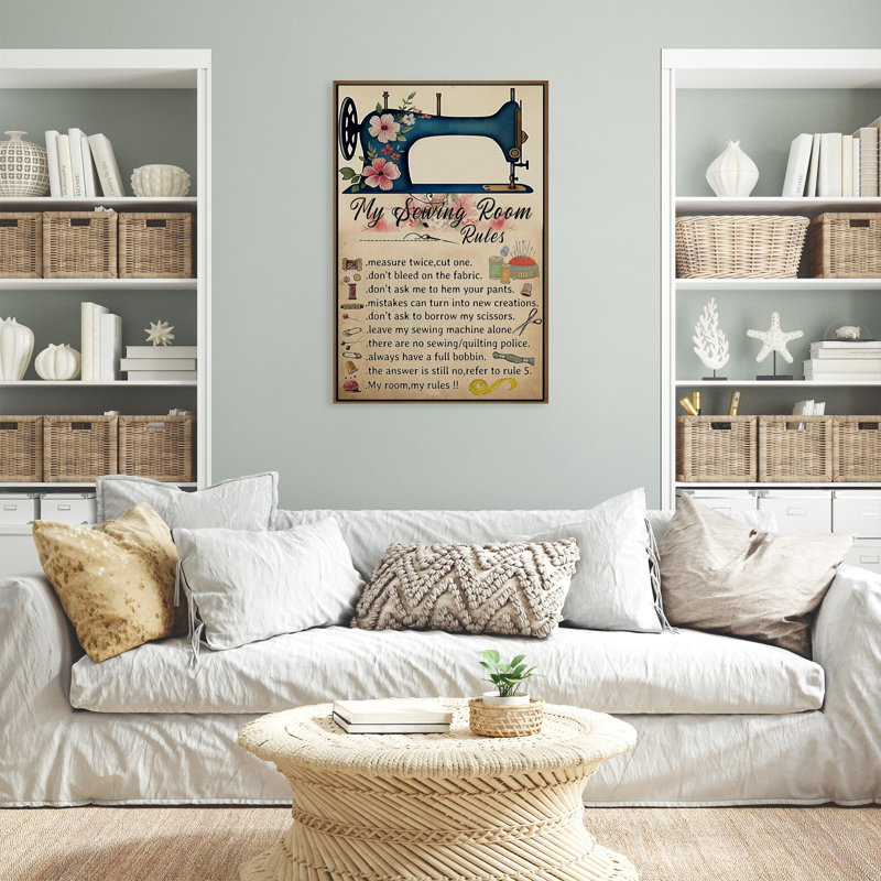 Cherrin My Sewing Room Rules - 1 pièce, impression sur toile tendue sur toile tendue, H 36 po x l 24 po x P 1,25 po