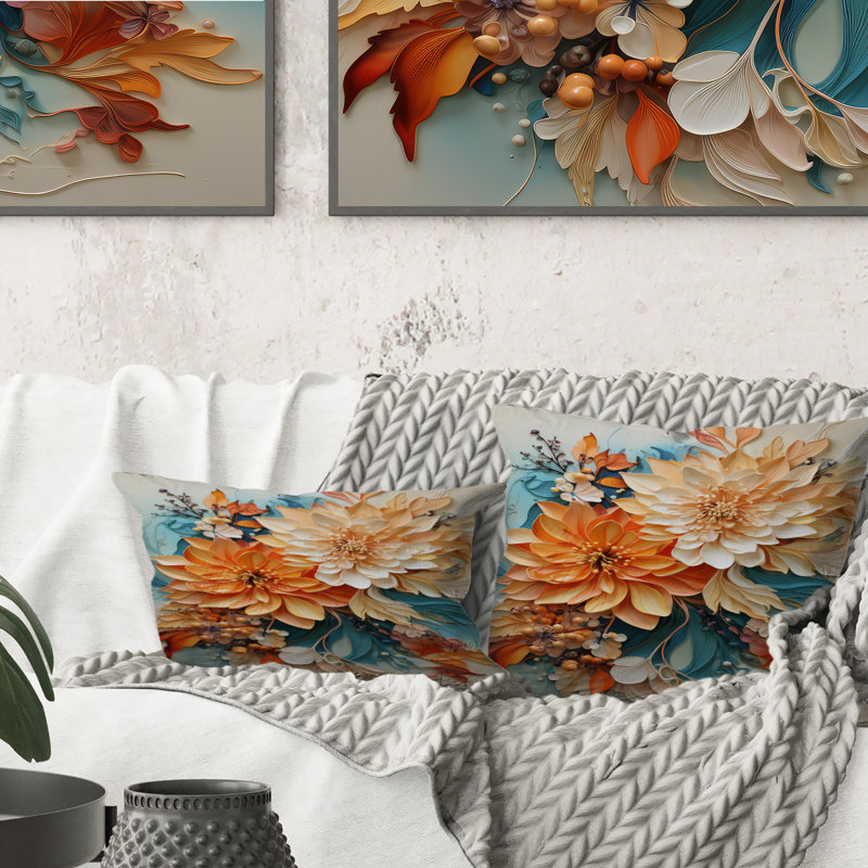 Coussin botanique orange sarcelle tourbillon I - Abstract Botanicals, H 12 po x l 20 po, Rectangulaire