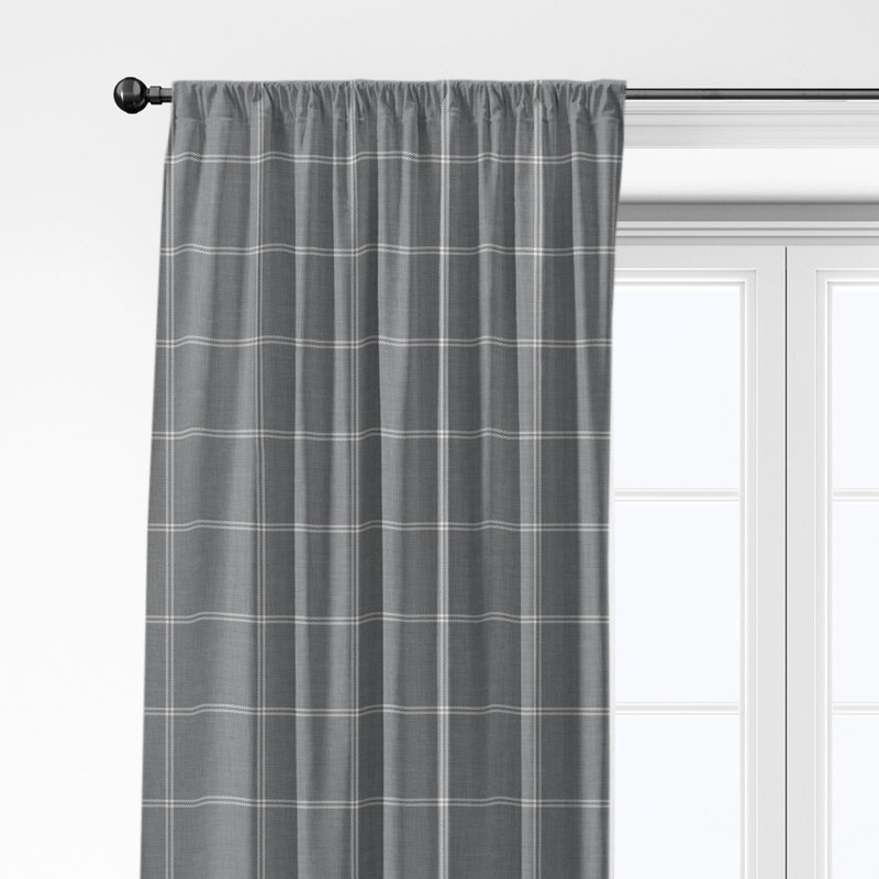 Shay Window Pane Gray Cotton Simple Top Pocket Drapery Panel Set of 2, 50" W  x 120" L