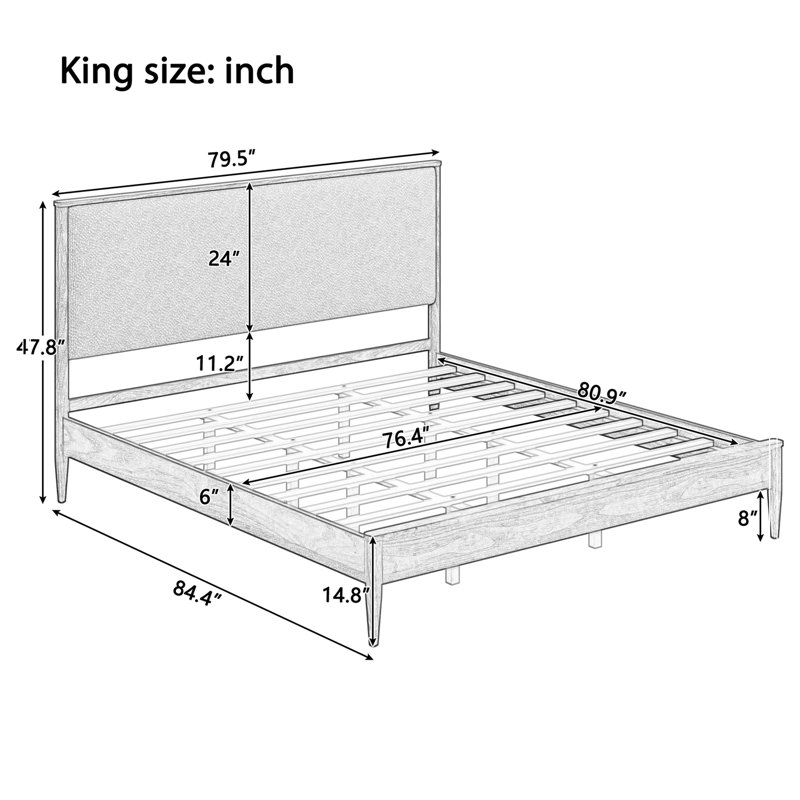 Structure de lit très grand en bois avec tête de lit tapissier Boucle, Noir