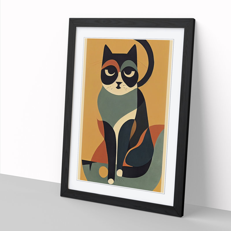Cat Mid Century Vol.1 - Picture Frame Print, 46cm H x 34cm W, Walnut Framed
