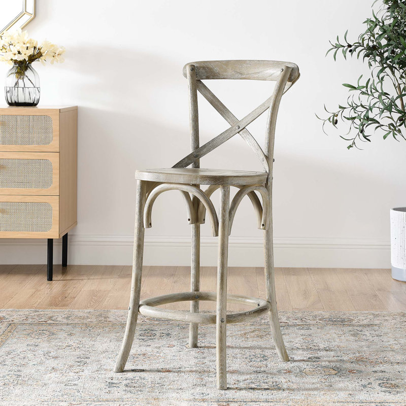 Farmhouse Charm Modern Gray Elm Wood Counter Stool