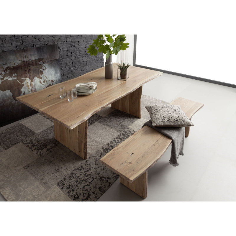 Pure Acacia Acacia Solid Wood Dining Table, H76 x L100 x W200cm, Ecru