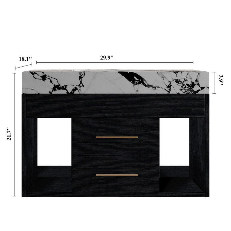 Ensemble de meuble-lavabo mural flottant 29,9 po, Noir, noir et blanc